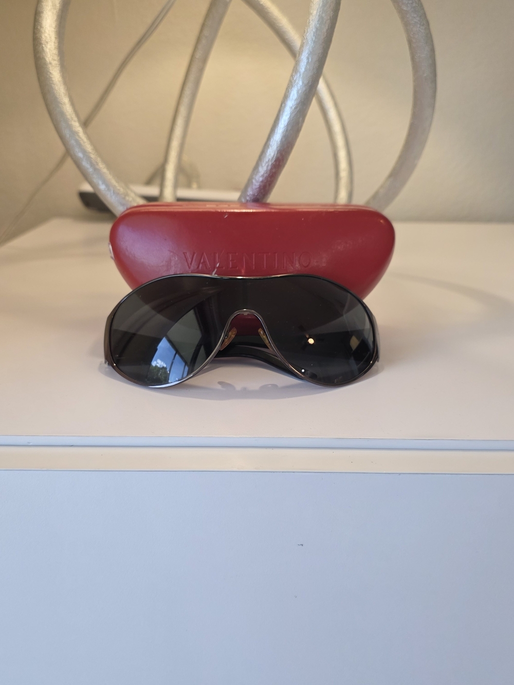 Valentino Black Shield Sunglasses with Red Case